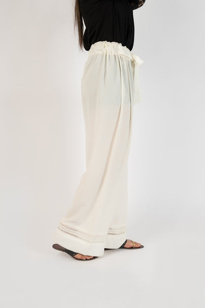 Ellena - High Waist Wide-Legged Straight Georgette Trouser With Belt