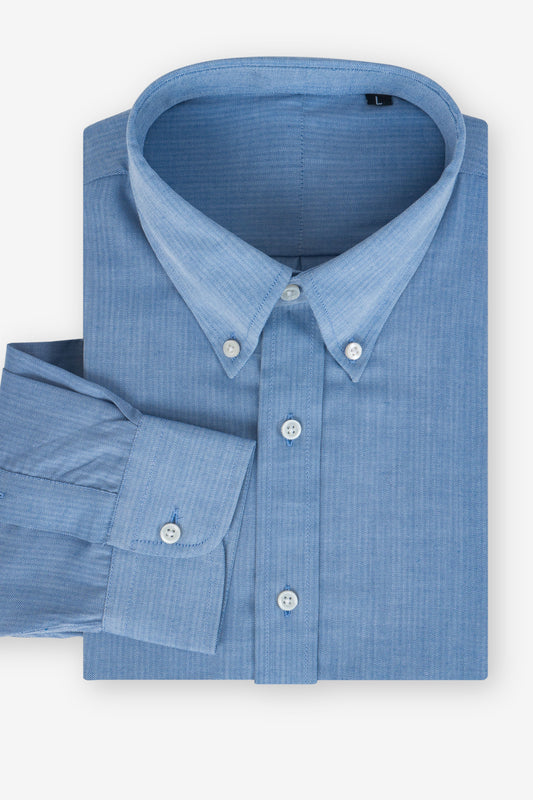 Casual Luxe Blue Button-Down Shirt with Thin Stripes