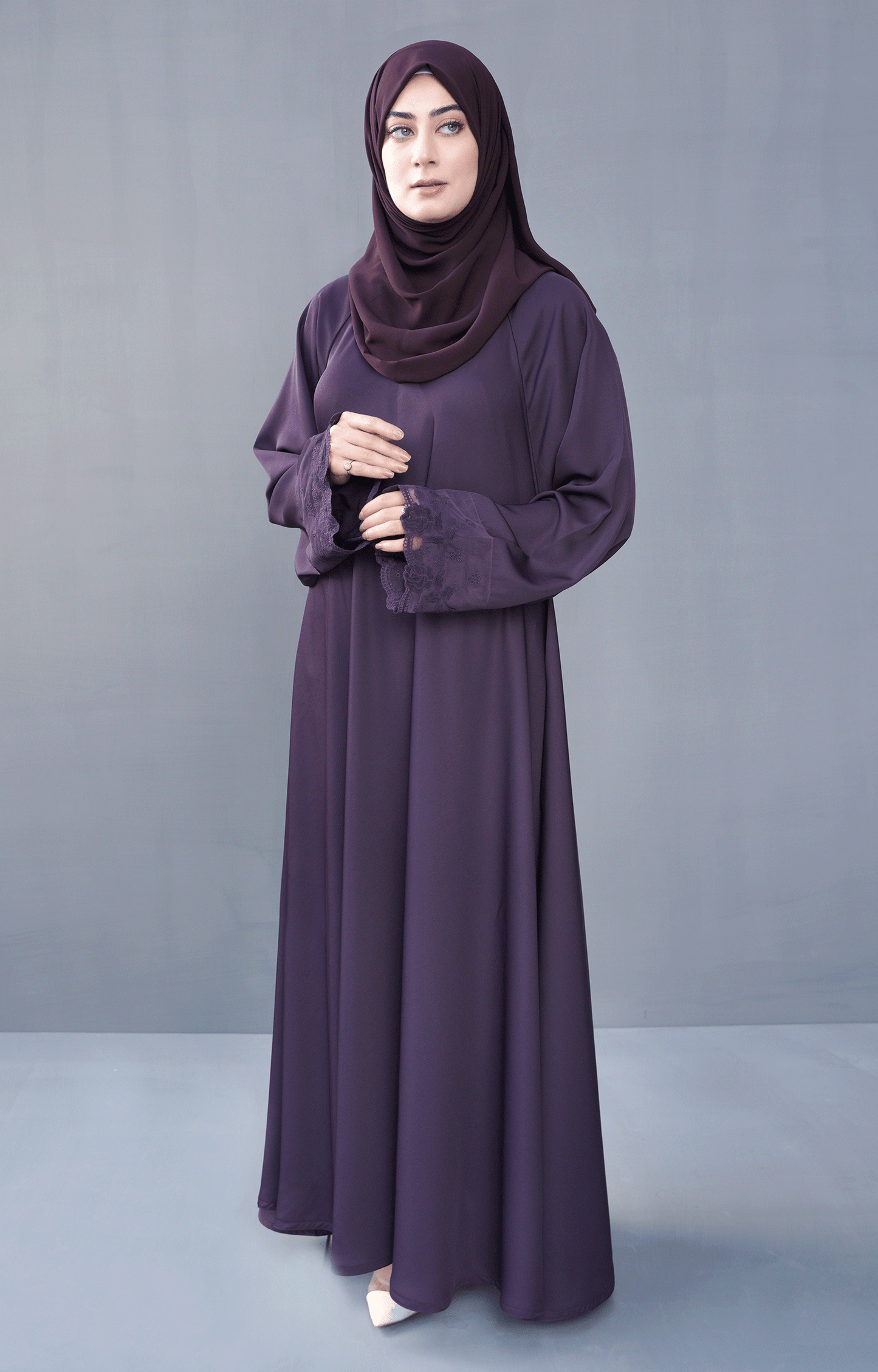 Hareer - Thistle Purple Front  Closed Abaya