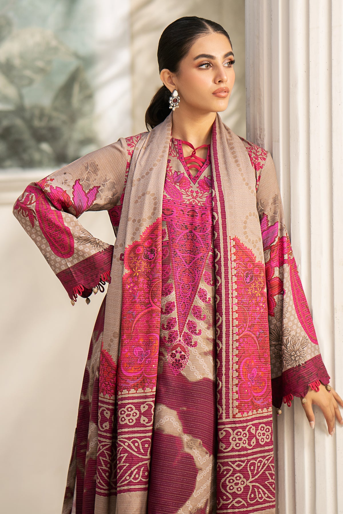 Charizma - 3-Pc Charizma Unstitched Linen Slub with Printed Wool Shawl CPW3-27