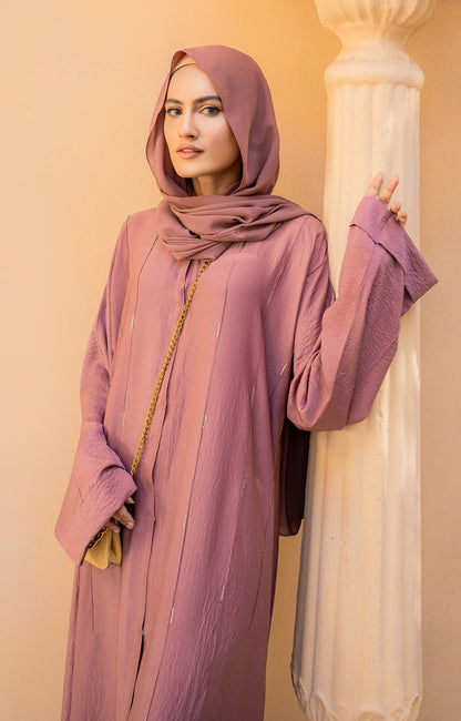 Hareer - PINK SUEDE FRONT OPEN ABAYA