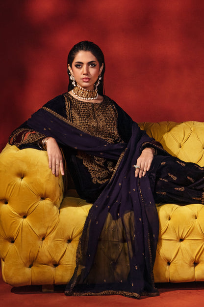 Charizma - 3-PC Embroidered Velvet Shirt with Embroidered Chiffon and Trouser VVT-3-207