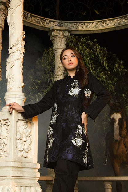 Adan's Libas - Blue Coat - Premium Embroidered Jacquard Unstiched Lawn Kurti