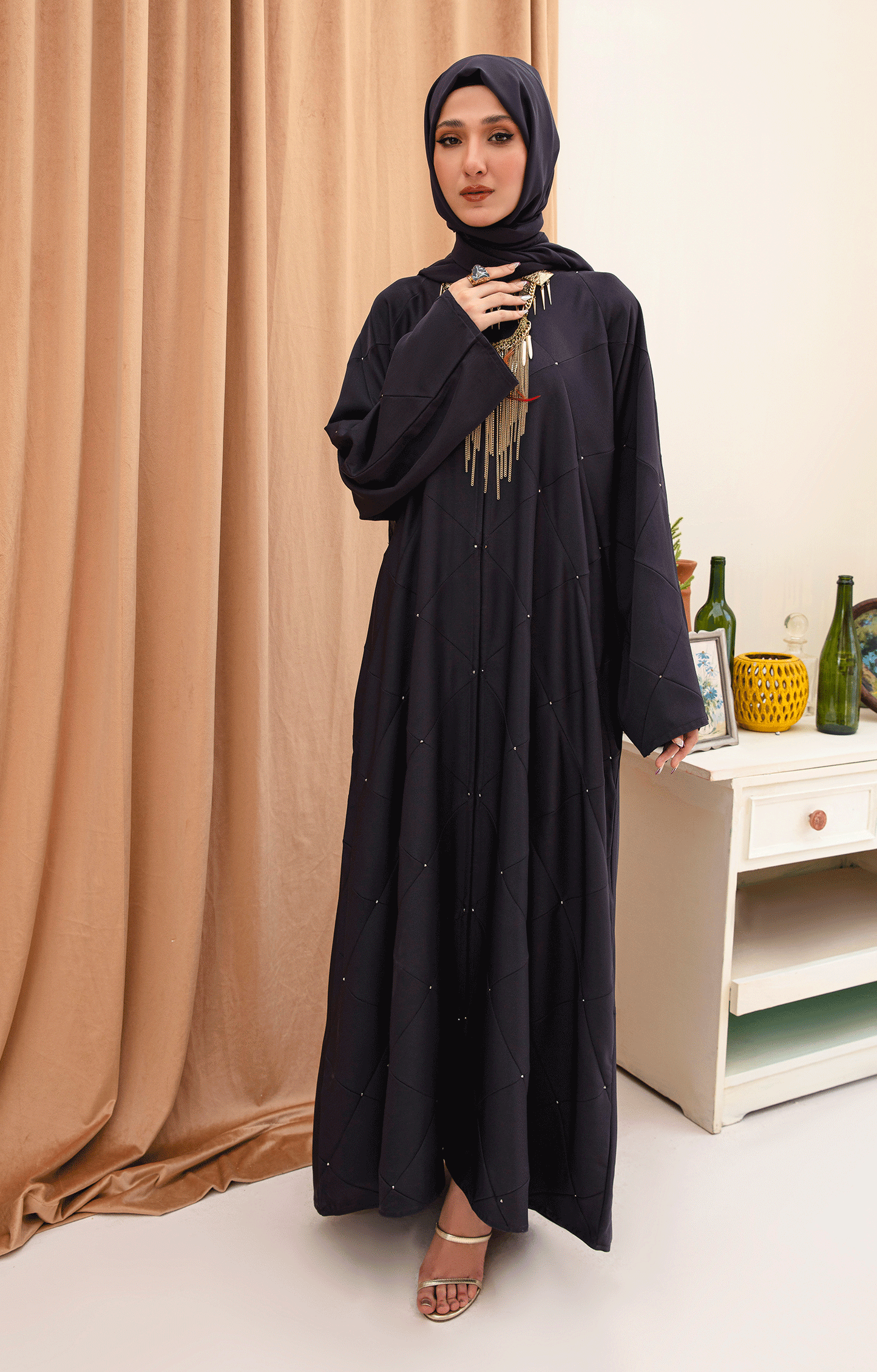 Hareer - MISTY GREY FRONT OPEN ABAYA