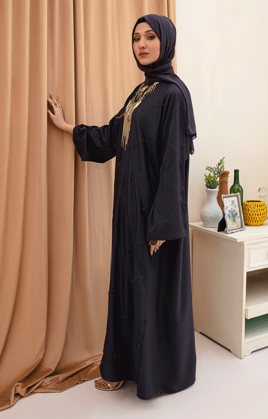 Hareer - MISTY GREY FRONT OPEN ABAYA