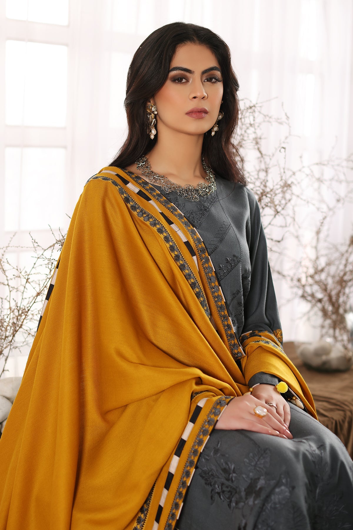 Charizma - 3-Pc Unstitched Embroidered leather with wool shawl CRW3-09