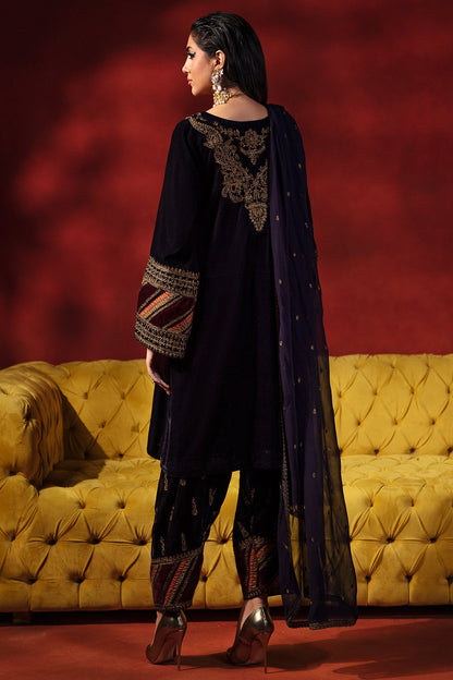 Charizma - 3-PC Embroidered Velvet Shirt with Embroidered Chiffon and Trouser VVT-3-207