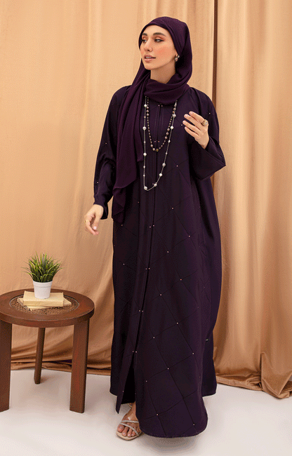 Hareer - PURPLE FRINGE FRONT OPEN ABAYA