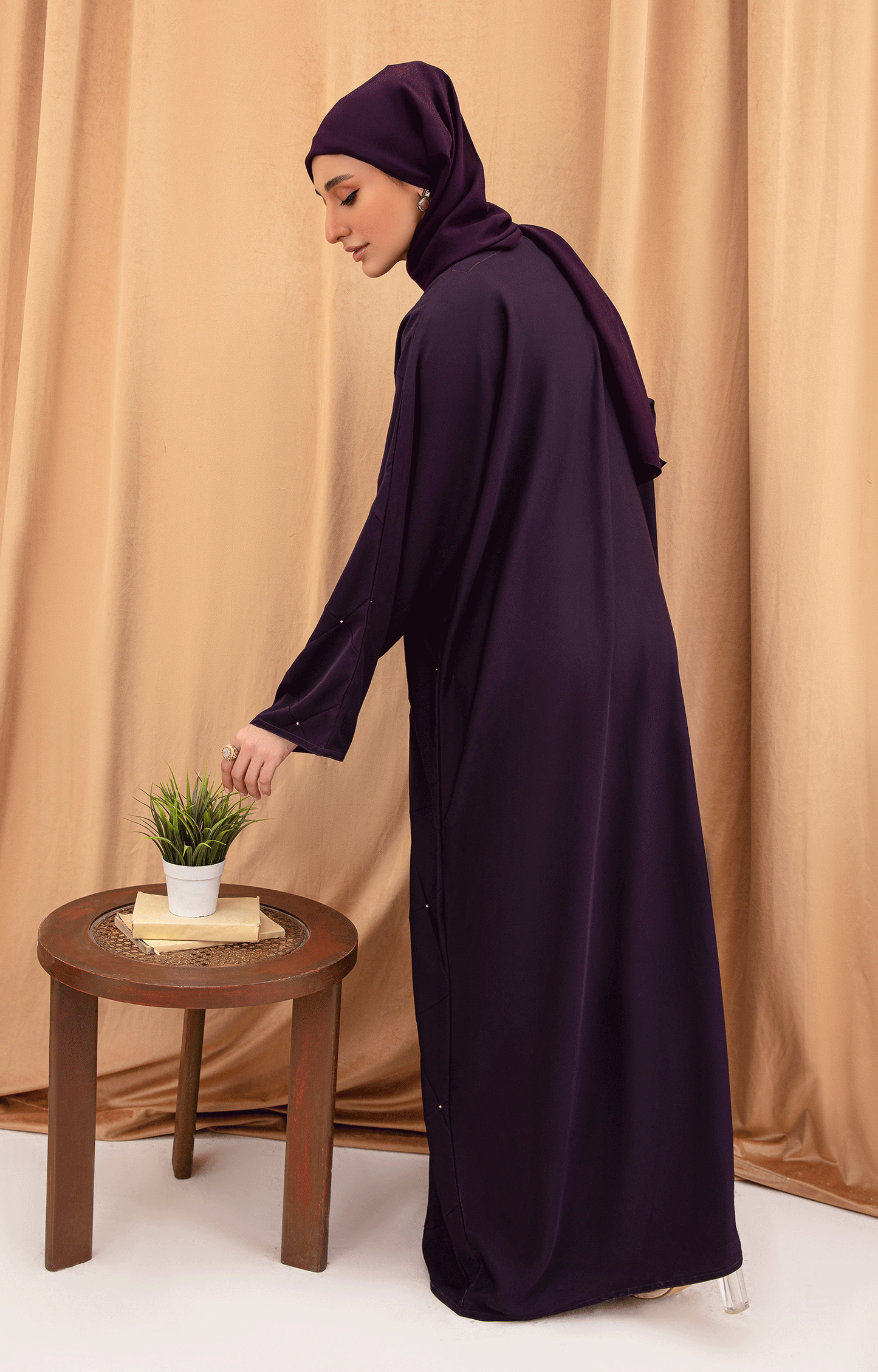 Hareer - PURPLE FRINGE FRONT OPEN ABAYA