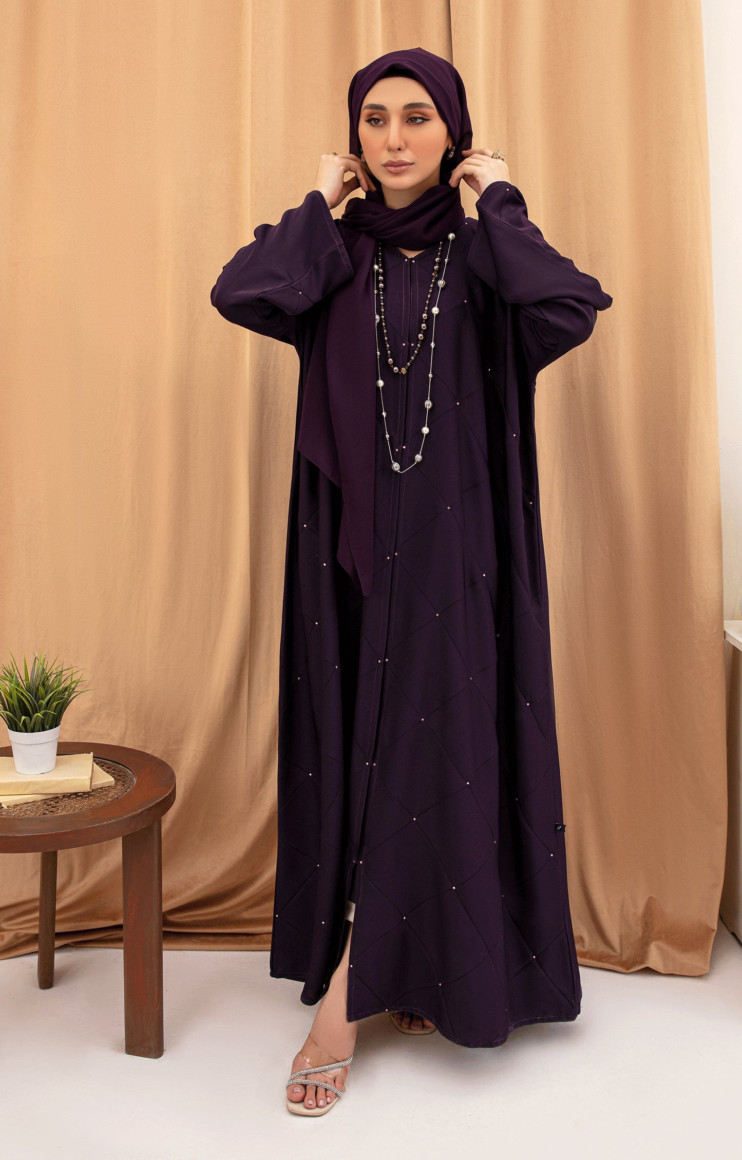 Hareer - PURPLE FRINGE FRONT OPEN ABAYA