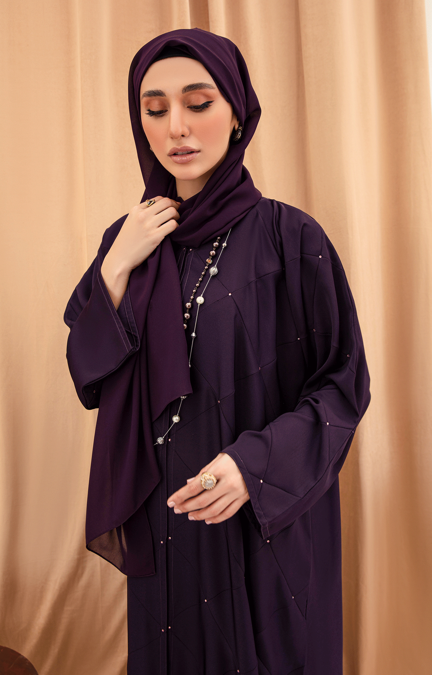 Hareer - PURPLE FRINGE FRONT OPEN ABAYA