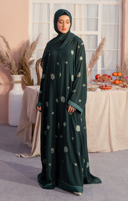 Hareer - PRISTINE GREEN FRONT OPEN ABAYA