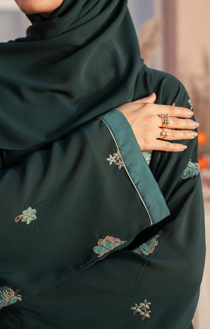 Hareer - PRISTINE GREEN FRONT OPEN ABAYA