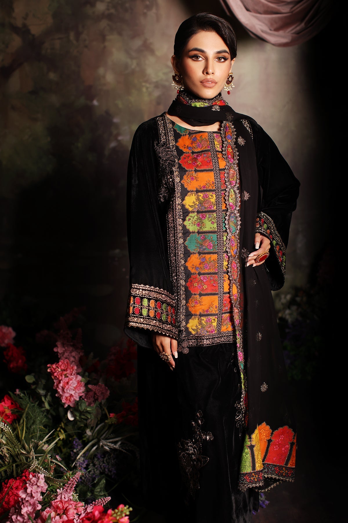 Charizma - 3 Pc Unstitched Embroidered Velvet With Embroidered Chiffon Dupatta CVT3-04