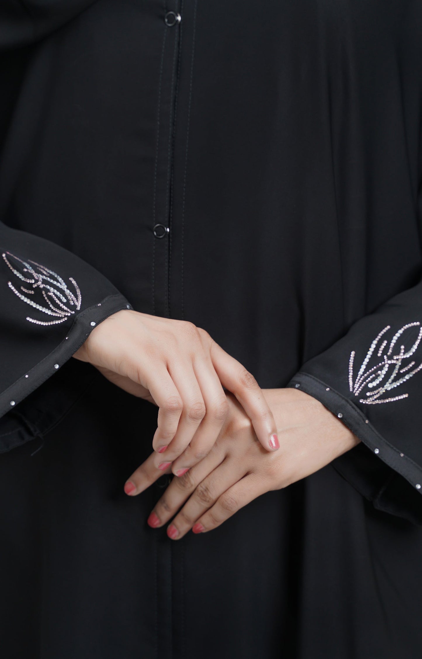 Hareer - Black Eyelet Abaya Swarovski Stone Work