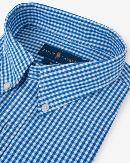 Casual Blue & White Checkered Button-Down Shirt