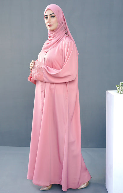 Hareer - Camellia Pink Front Open Abaya