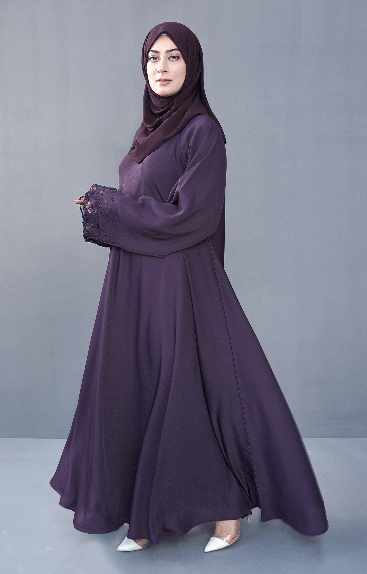 Hareer - Thistle Purple Front  Closed Abaya