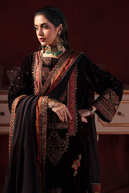 Charizma - 3-PC Embroidered Velvet Shirt with Embroidered Chiffon Dupatta and Trouser VVT-3-205