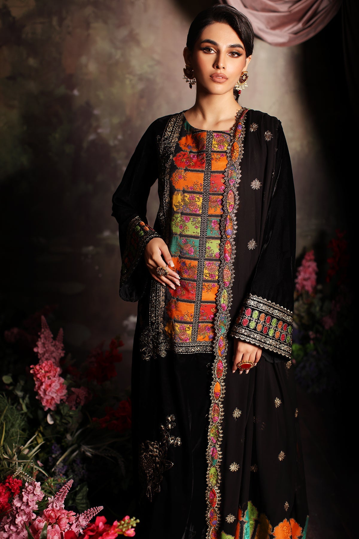 Charizma - 3 Pc Unstitched Embroidered Velvet With Embroidered Chiffon Dupatta CVT3-04