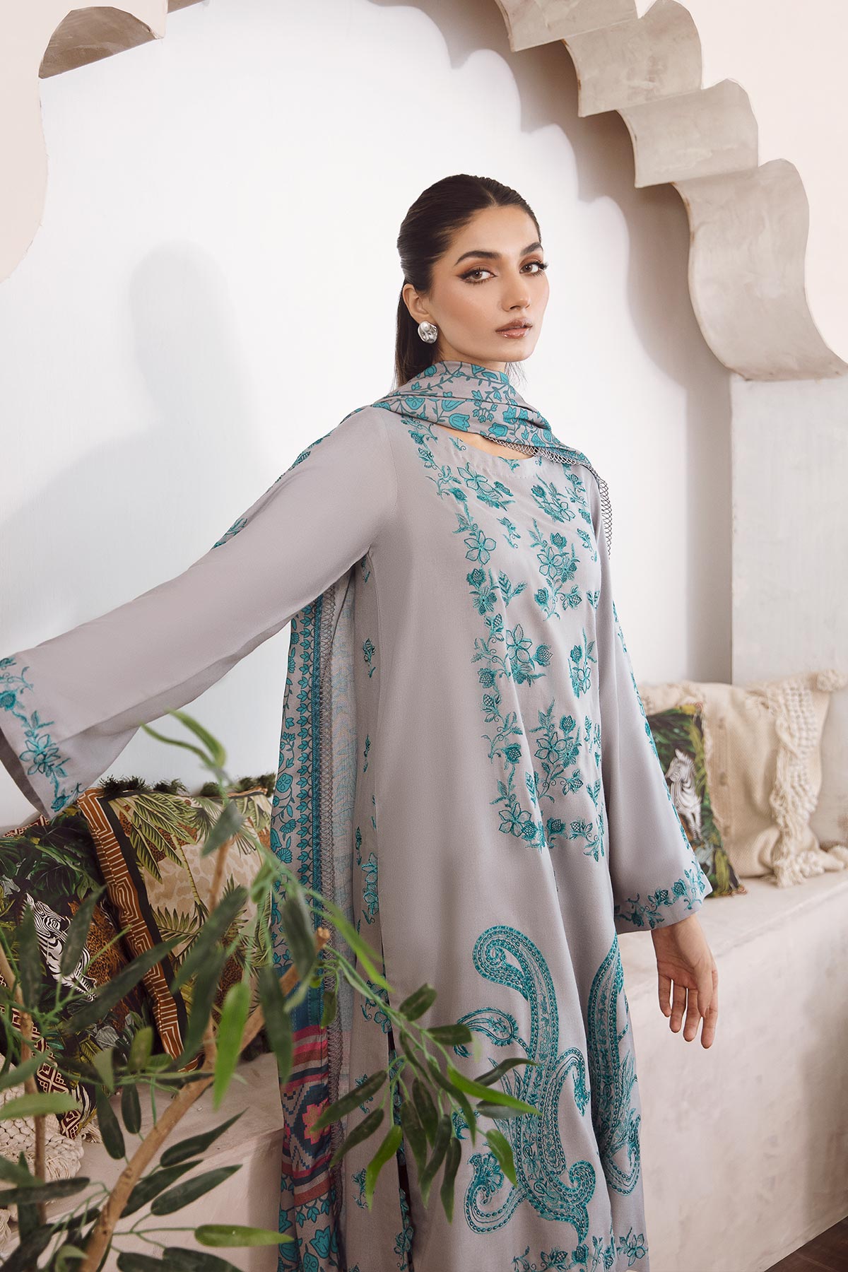 Charizma - 3-PC Unstitched Embroidered Leather Shirt with Printed Wool Shawl PS3-04