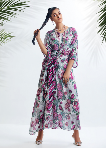 Dure Shahwar - D-08 - Floral Asymmetrical Kaftan