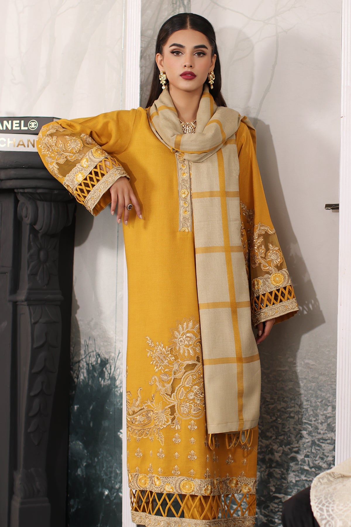 Charizma - 3-PC Unstitched Embroidered Leather with Printed Wool Shawl PS3-20