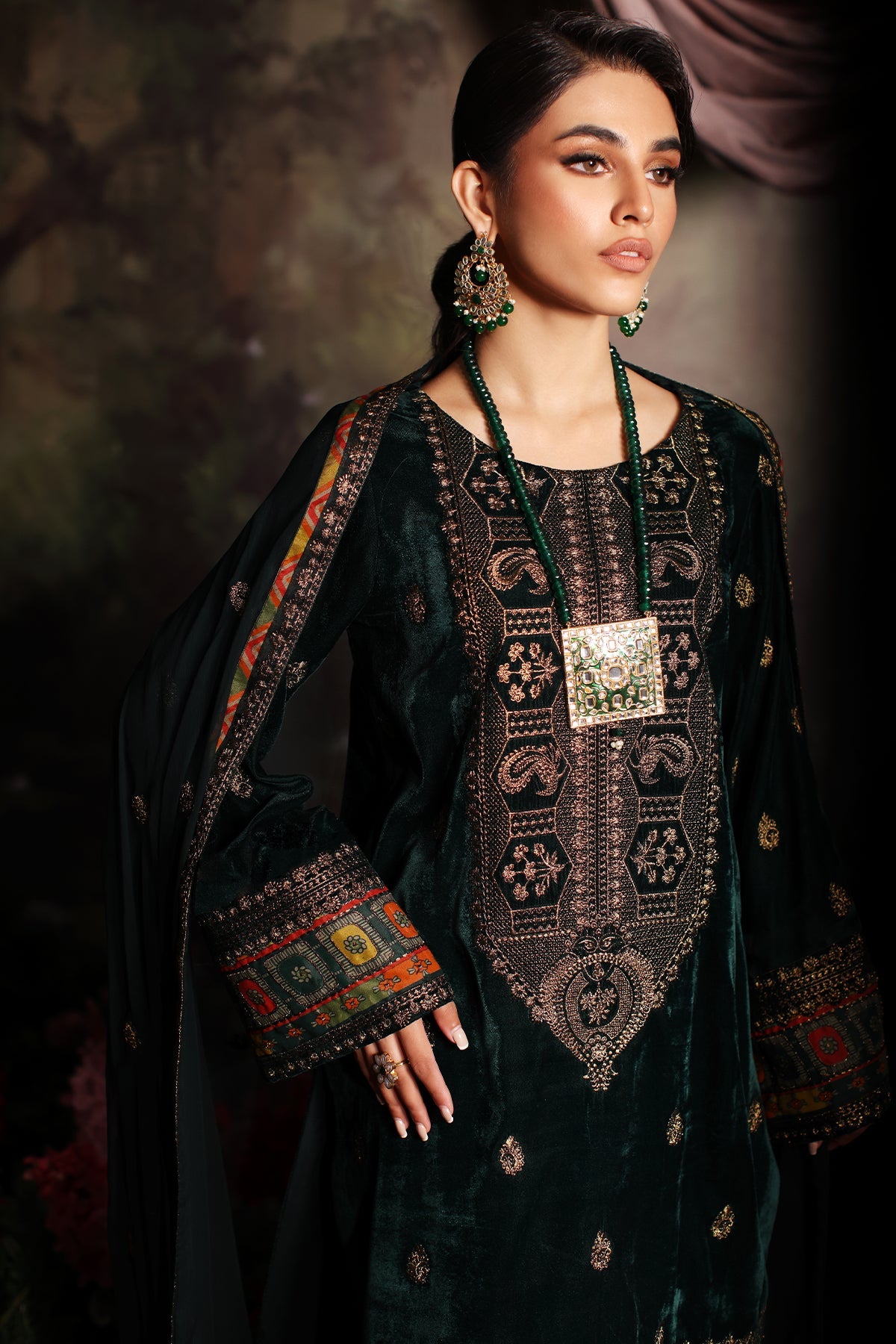 Charizma - 3 Pc Unstitched Embroidered Velvet With Embroidered Chiffon Dupatta CVT3-02