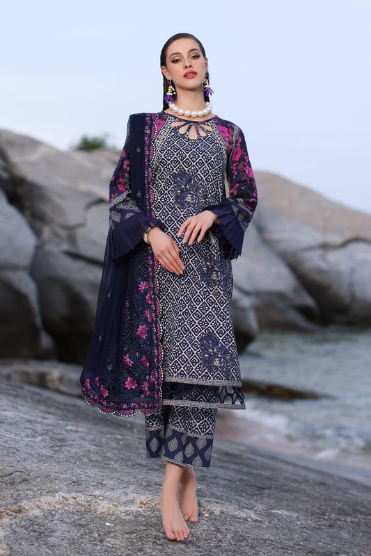 3-PC Unstitched Printed Lawn Shirt with Embroidered Dupatta and Trouser PM4-06