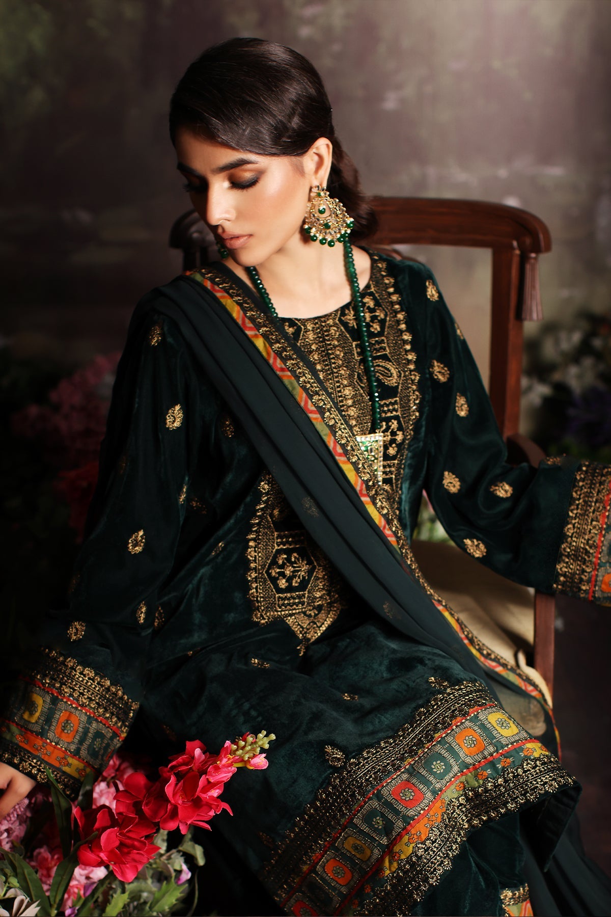 Charizma - 3 Pc Unstitched Embroidered Velvet With Embroidered Chiffon Dupatta CVT3-02