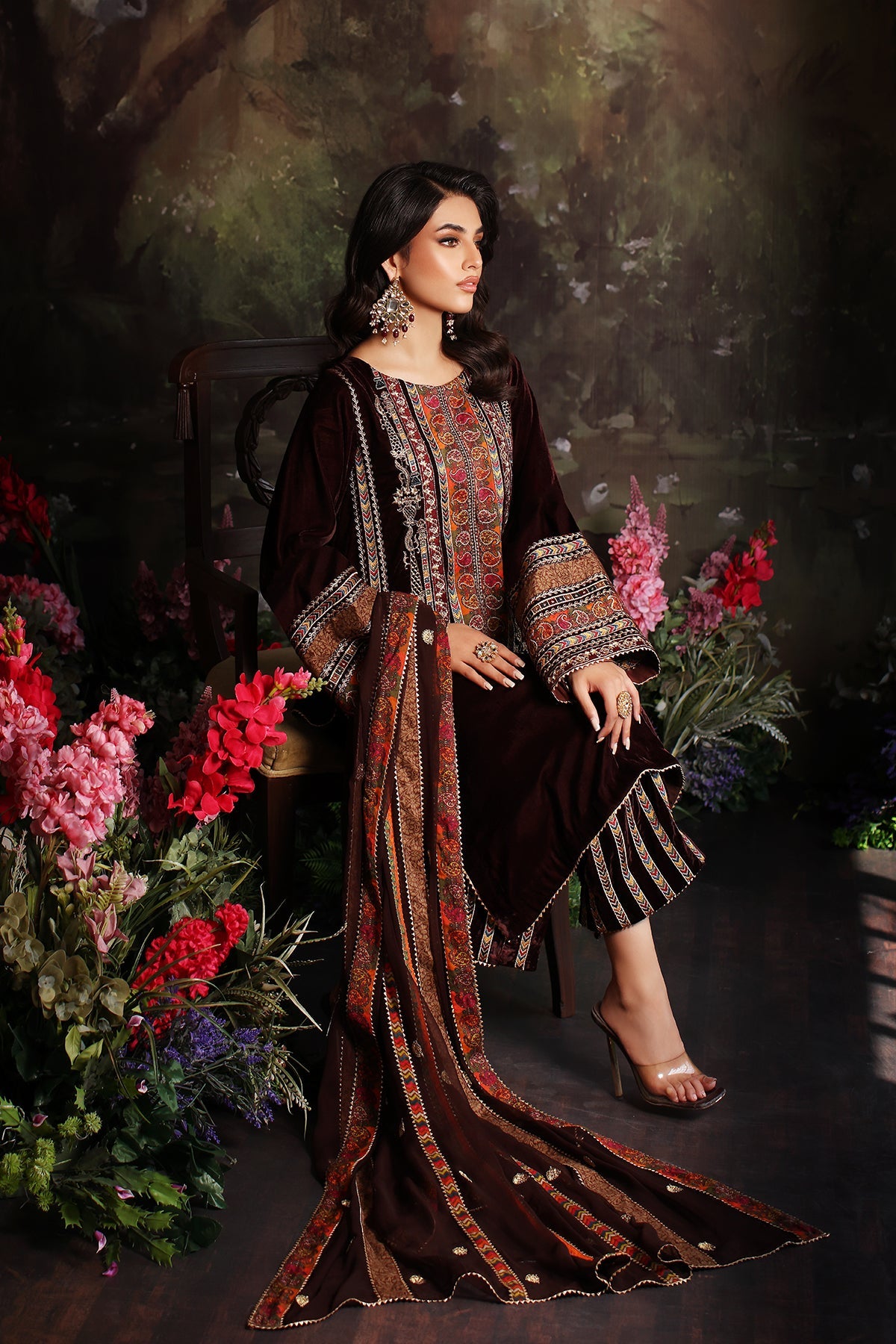 Charizma - 3 Pc Unstitched Embroidered Velvet With Embroidered Chiffon Dupatta CVT3-06