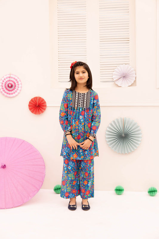 Adan's Libas - Blue Flowers - Stitched Printed Lawn 2PC