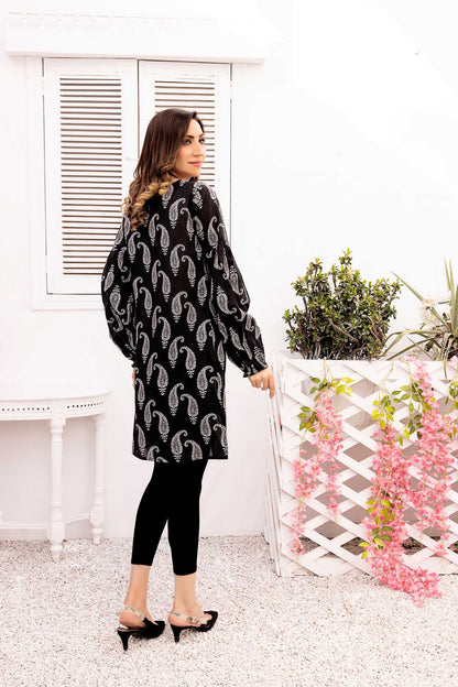 Adan's Libas - Black Shells - Digital Printed Stitched Lawn Kurti