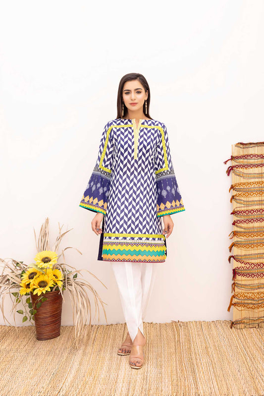 Adan's Libas - Blue Fed - Digital Printed Stitched Lawn Kurti