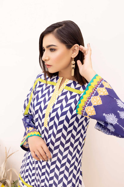Adan's Libas - Blue Fed - Digital Printed Stitched Lawn Kurti