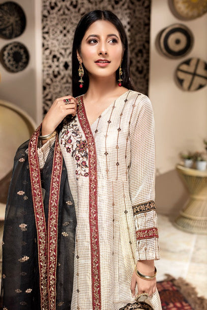 Ellena - 3-PC Stitched Zari Net Suit