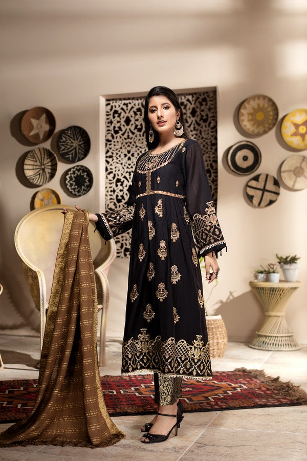 Ellena - 3-PC Stitched Paper Cotton Suit