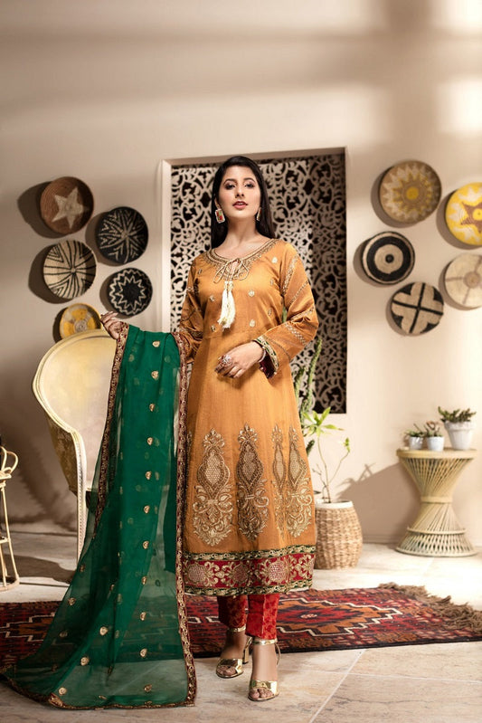 Ellena - 3-PC Stitched Paper Cotton Suit