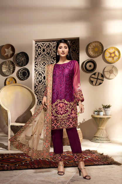 Ellena - 3-PC Stitched Organza Suit