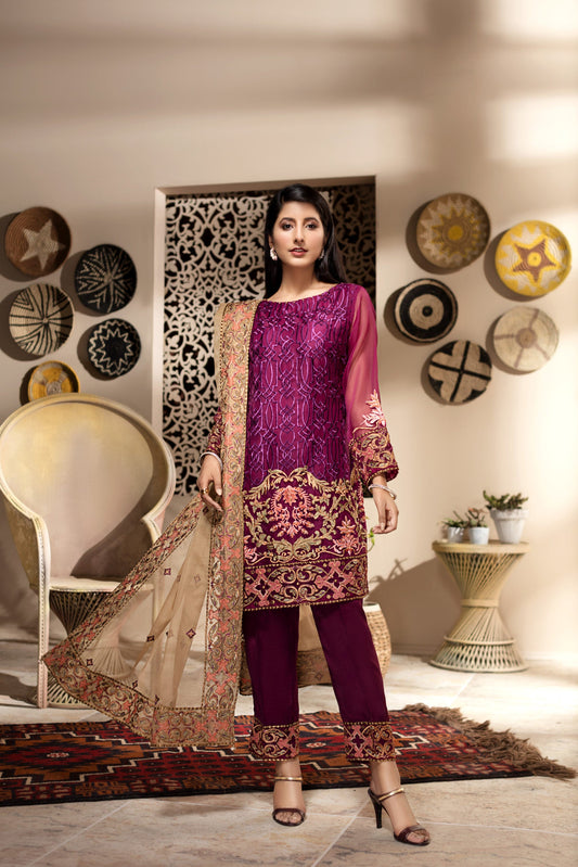 Ellena - 3-PC Stitched Organza Suit