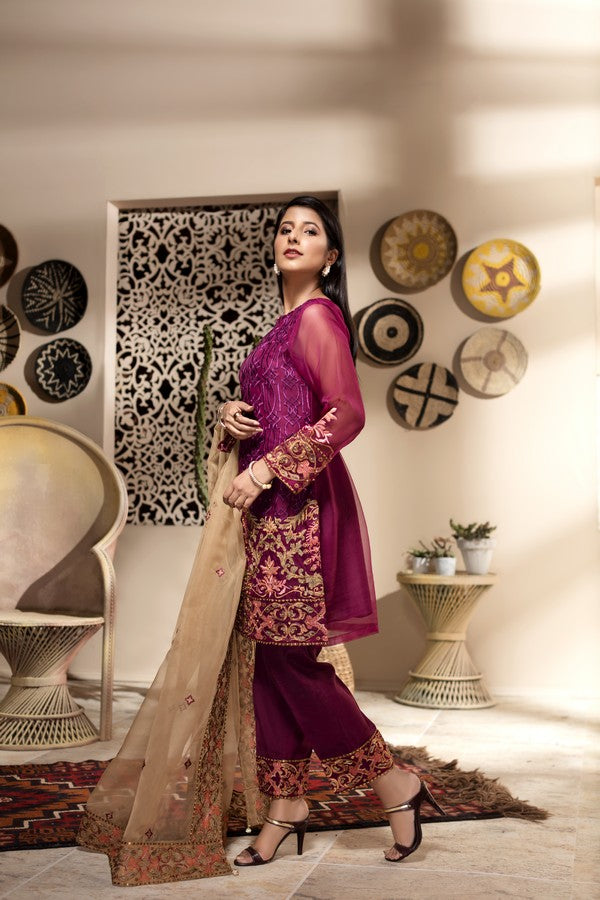 Ellena - 3-PC Stitched Organza Suit