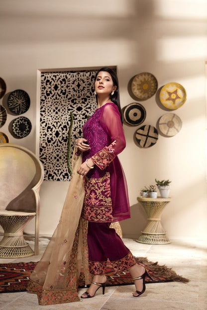 Ellena - 3-PC Stitched Organza Suit