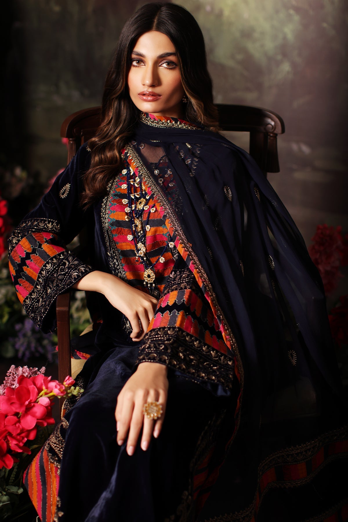 Charizma - 3 Pc Unstitched Embroidered Velvet With Embroidered Chiffon Dupatta CVT3-07