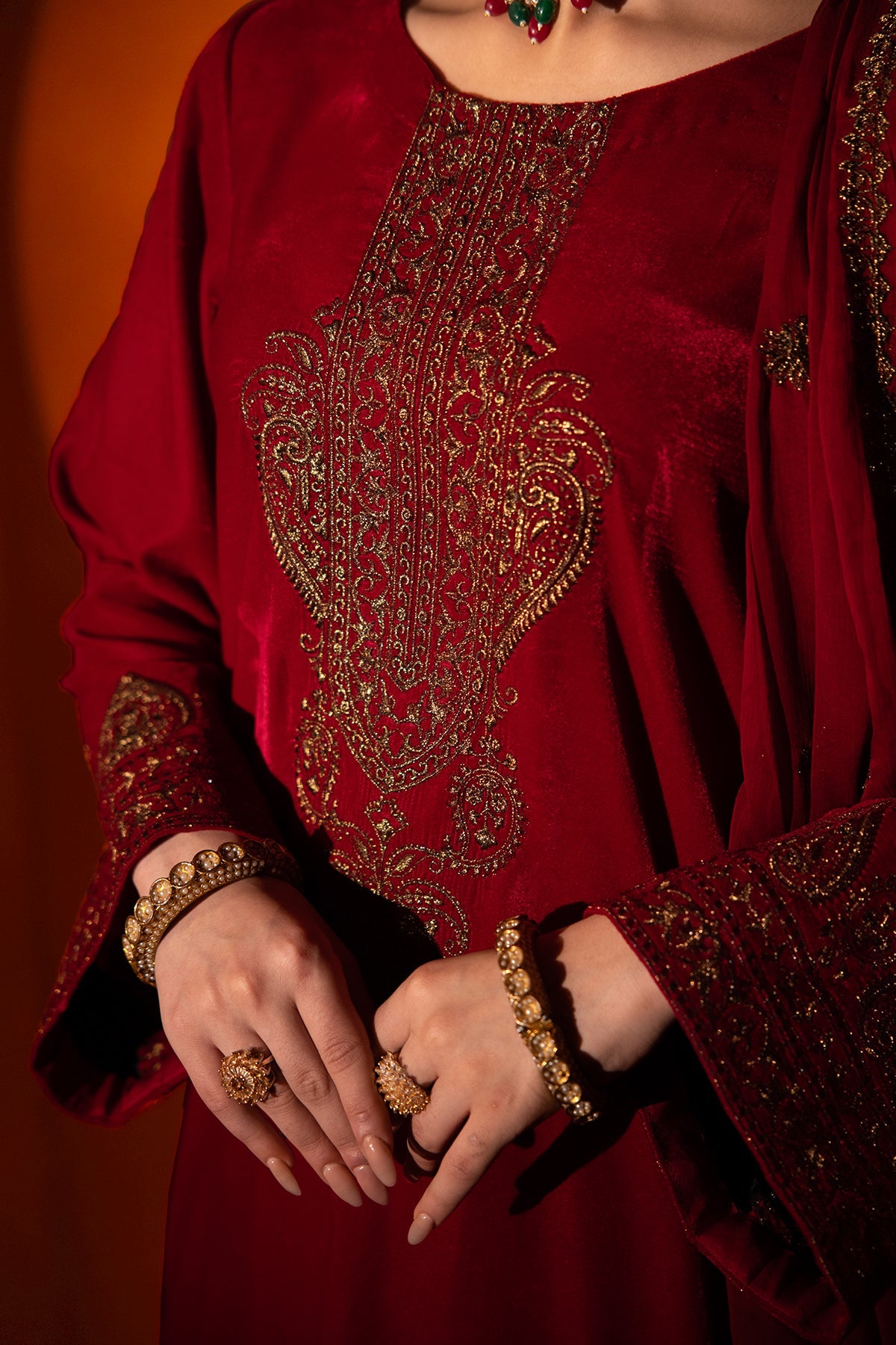 Charizma - 3-PC Embroidered Velvet Shirt with Embroidered Chiffon Dupatta and Trouser VVT-3-209