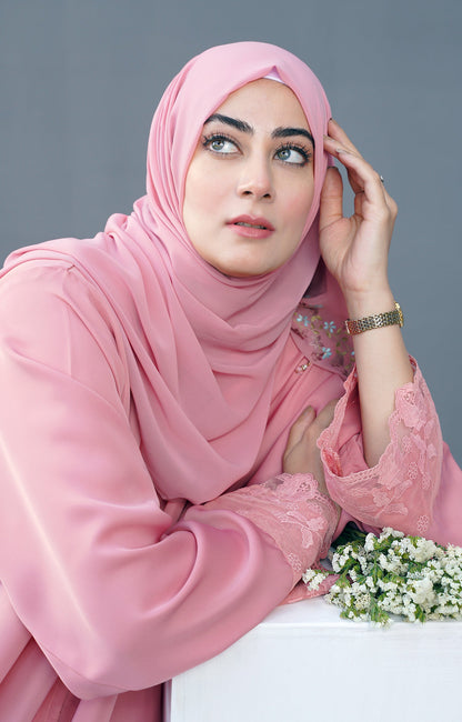 Hareer - Camellia Pink Front Open Abaya