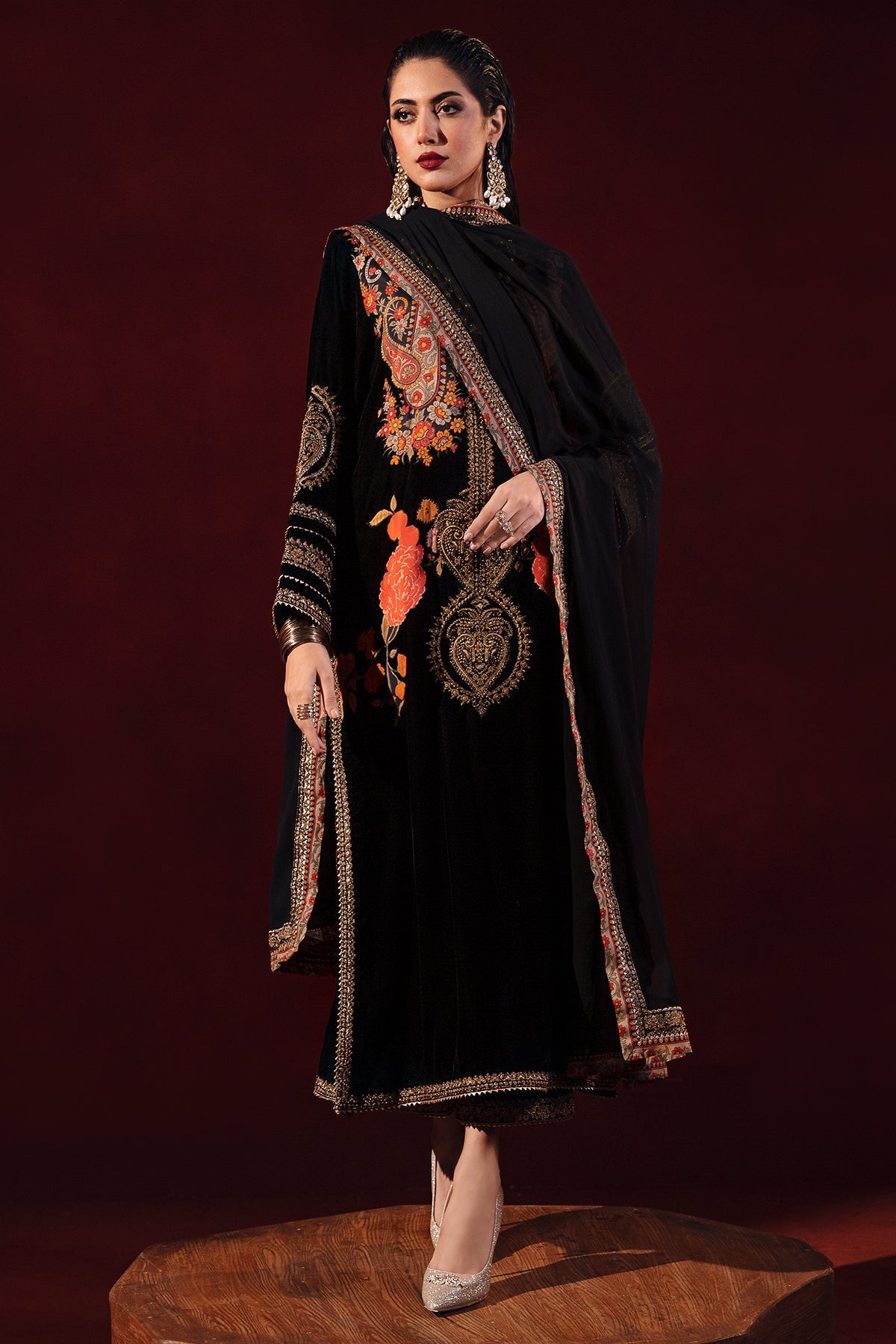 Charizma - 3-PC Embroidered Velvet Shirt with Embroidered Chiffon Dupatta and Trouser VVT-3-204