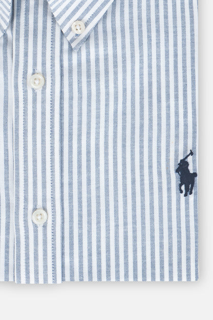 Casual Blue & White Striped Button-Down Shirt