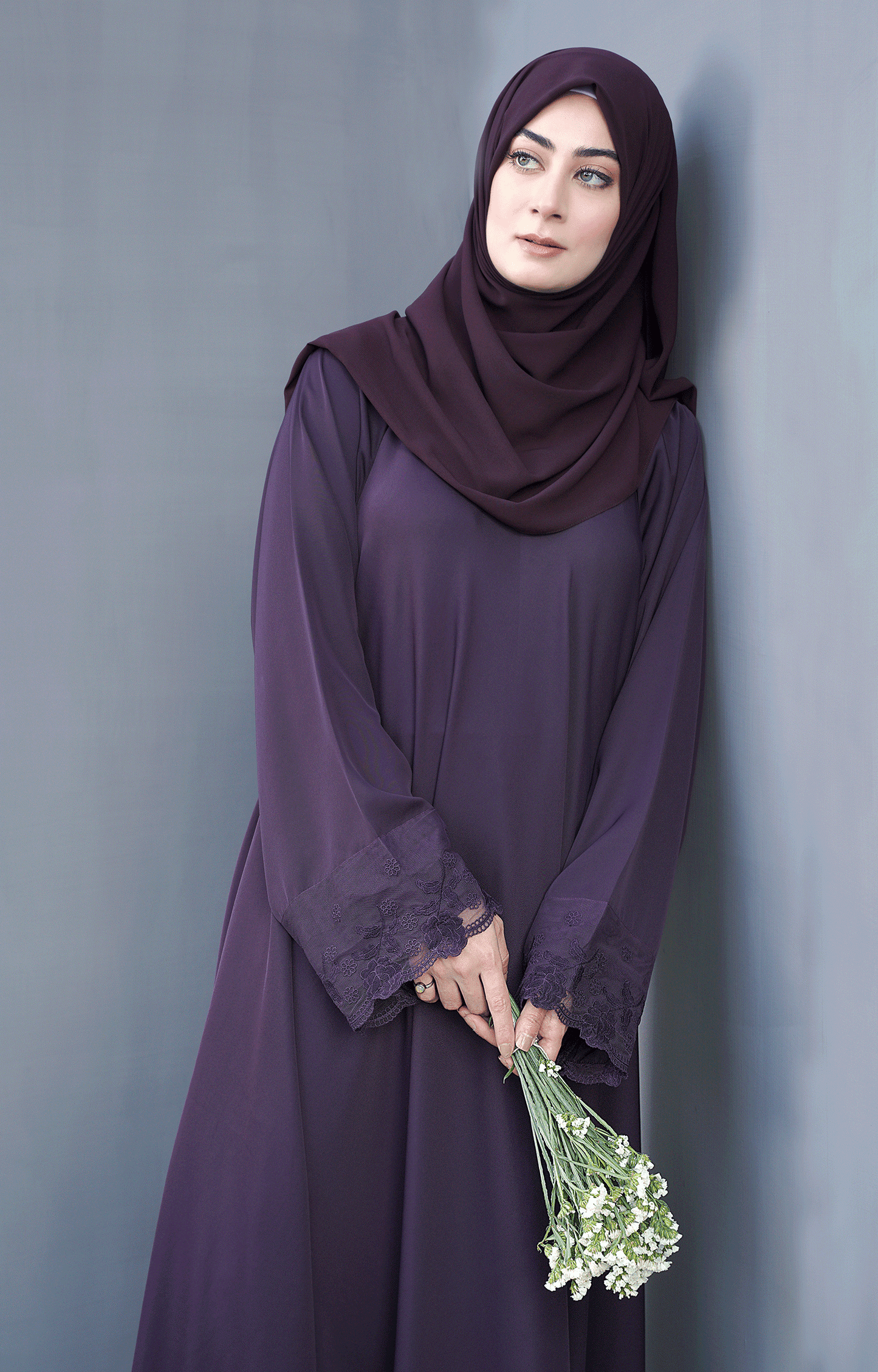 Hareer - Thistle Purple Front  Closed Abaya