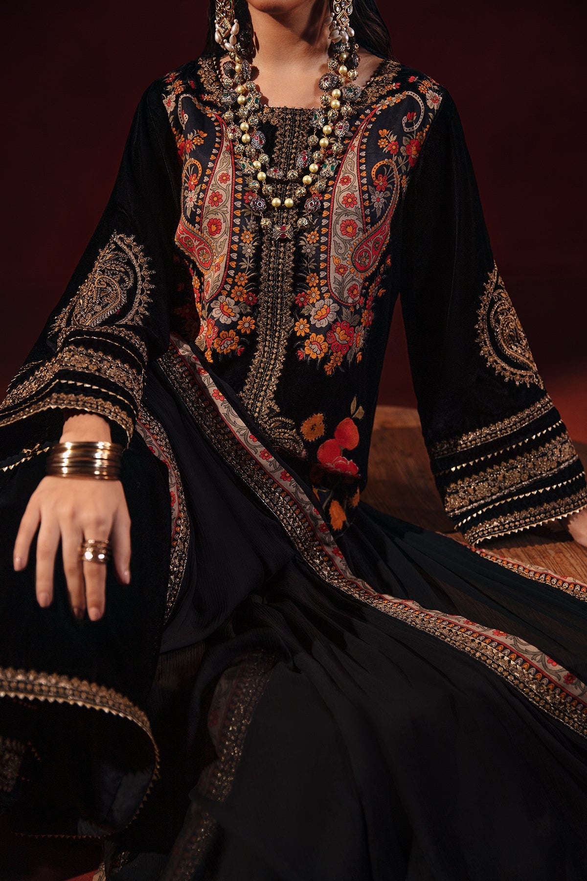 Charizma - 3-PC Embroidered Velvet Shirt with Embroidered Chiffon Dupatta and Trouser VVT-3-204