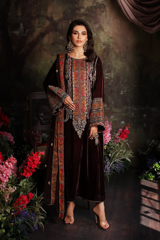 3 Pc Unstitched Embroidered Velvet With Embroidered Chiffon Dupatta CVT3-06